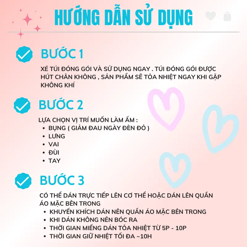 Combo 10 Miếng Dán Giữ Nhiệt Sưởi Ấm Cơ Thể Mùa Đông Giảm Đau Bụng Kinh Giữ Nhiệt 6 Giờ Nhiệt Độ Cao Đến 60 Độ - Thân Thiện Với Cơ Thể Không Gây Dị Ứng Ấm Bụng 2