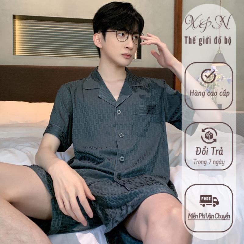 Bộ Ngủ Đùi Pijama Nam Nữ Đen Sọc Chất Lụa Cao Cấp Nhung