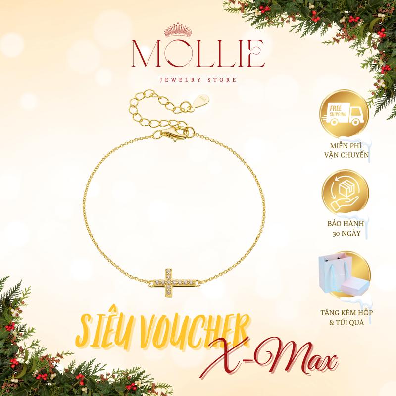  Lắc tay THẬP GIÁ ĐÍNH ĐÁ thiết kế mảnh mai nạm full đá trên charm thập giá làm nổi bật chi tiết chất liệu titan mạ vàng phụ kiện trang sức nữ 