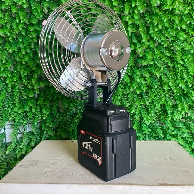 Quạt tích điện inox rộng 22cm với 2 tốc độ gió , chân pin phổ thông , có cổng USB , quạt Fan 4