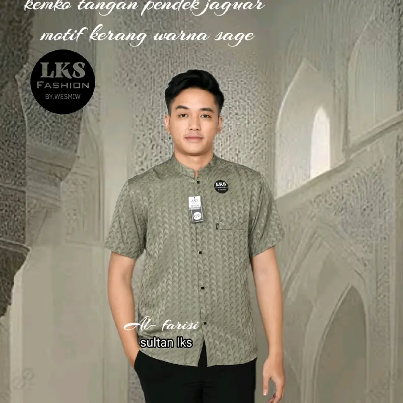 Kemko sultan jaguar tangan pendek/ Koko pria dewasa,  Motif unik juga nyaman saat di pakai kain Katun pilihan Baju Hitam Kancing Kantong Muslim Panjang 3