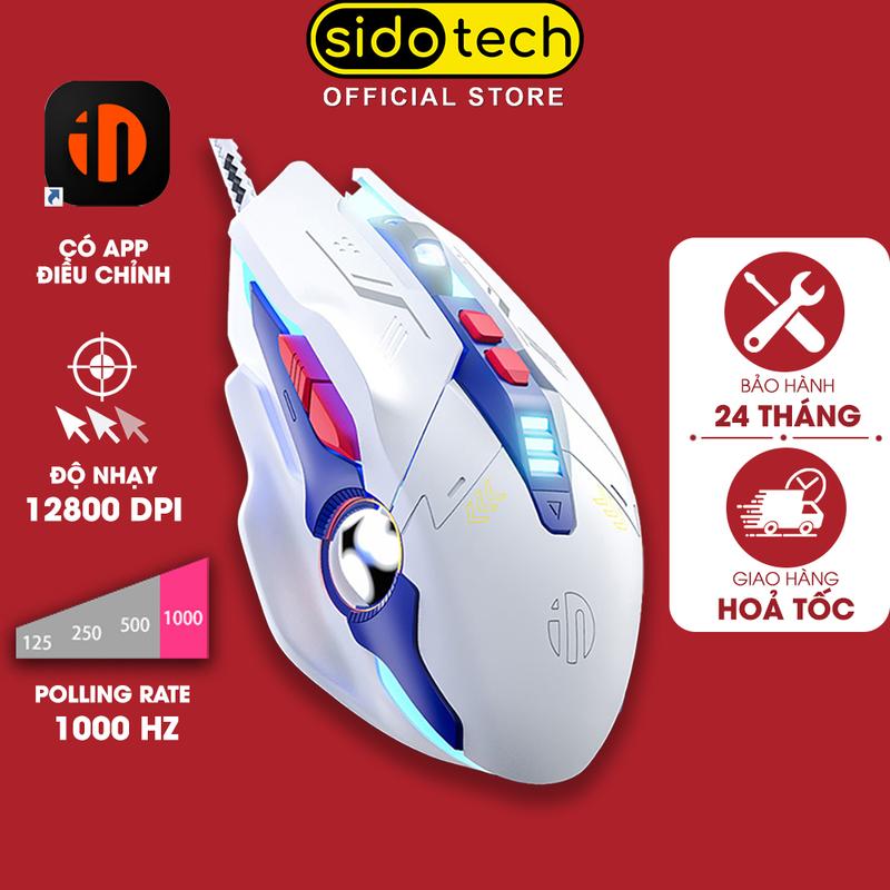 Chuột máy tính gaming có dây SIDOTECH W9 GUNDAM có app điều chỉnh hỗ trợ macro mọi game switch silent tắt tiếng chống ồn 7 nút LED RGB 4 mức DPI 8800 cho máy tính laptop form thiết kế công thái học giúp chơi game làm việc văn phòng