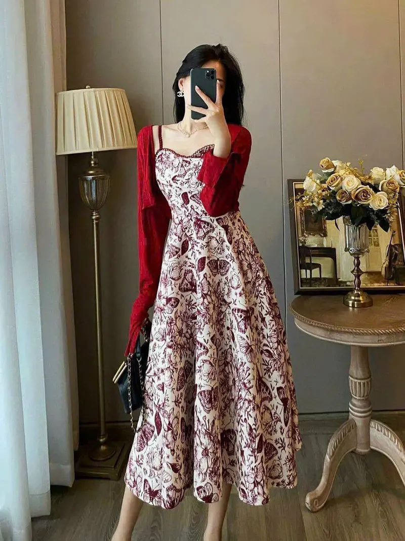 black dress with red cardigan - TikTok Shop Malaysia