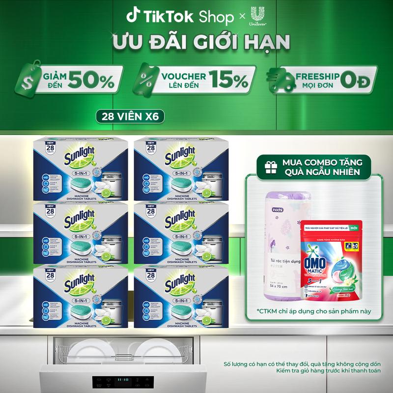 Combo 6 Hộp Viên Rửa Chén Bát SUNLIGHT 5 in 1 Cho Máy Rửa Chén Bát (28V/hộp) [1]