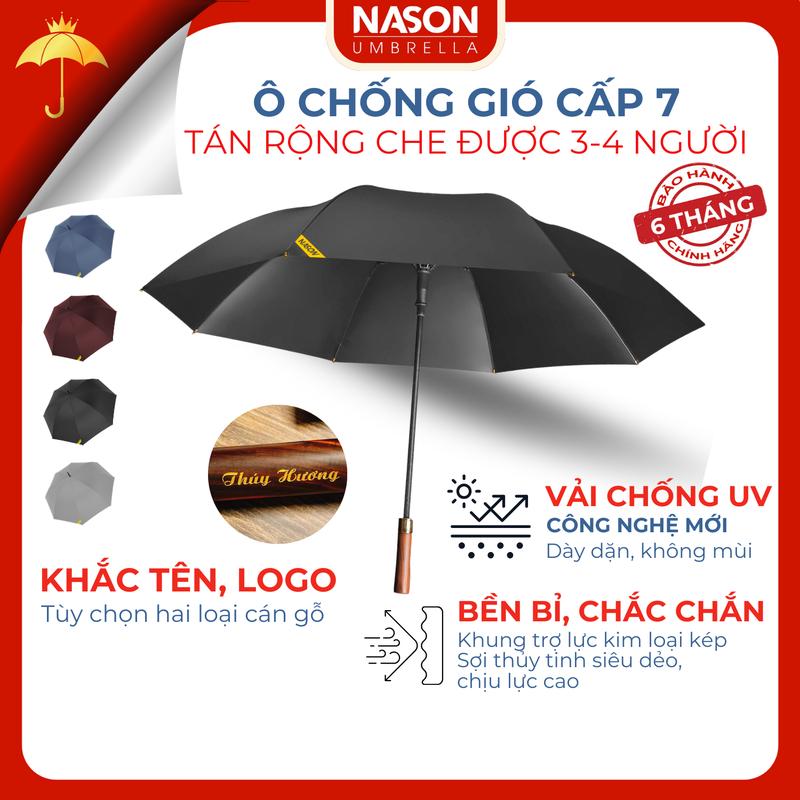 Ô dù che mưa chống nắng cao cấp tán siêu to siêu rộng 30 inch G30 NASON UMBRELLA Cán gỗ sang trọng khắc tên, logo cá nhân hóa 8 sườn