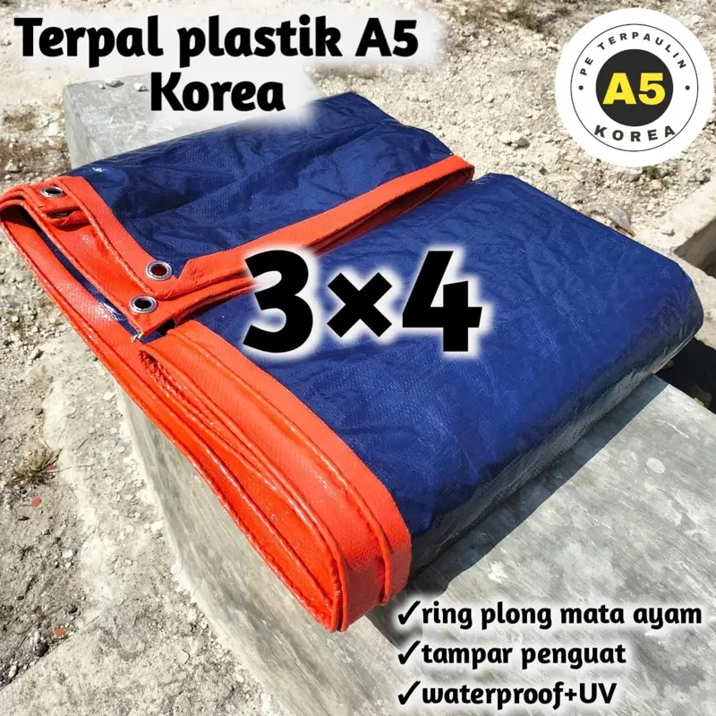 Terpal A5 Korea Type 3x4 Waterproof Anti Air Ring Plong Mata Ayam Tampar Penguat Waterproof UV