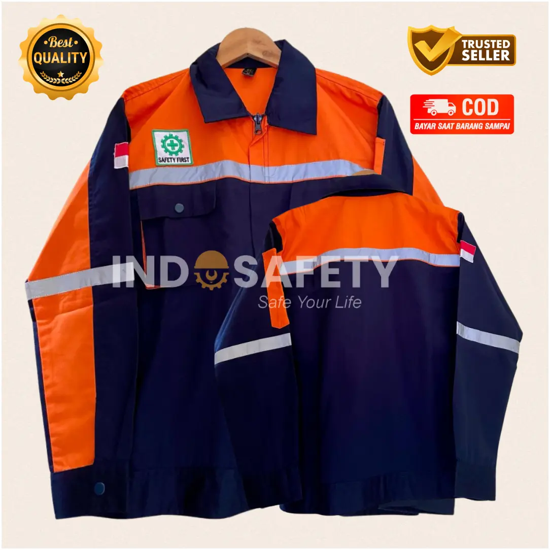 COD I ATASAN WEARPACK SAFETY MODEL STANDAR KOMBINASI LENGAN PANJANG DONGKER OREN Baju Kerja Seragam