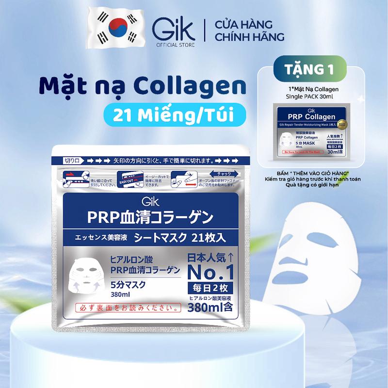 【V.Mega GIK buy 1 get 22 miếng Mặt nạ.GIK Mặt nạ Collagen PRP Collagen OR Tender B5 B3 21 Miếng Túi Dưỡng Ẩm Phục Hồi Làn Da Hàn Quốc Giúp Cấp Ẩm Cho Da Nhạy Cả & Mỏng Yếu Tặng 1 Mặt Nạ NNM 380ml