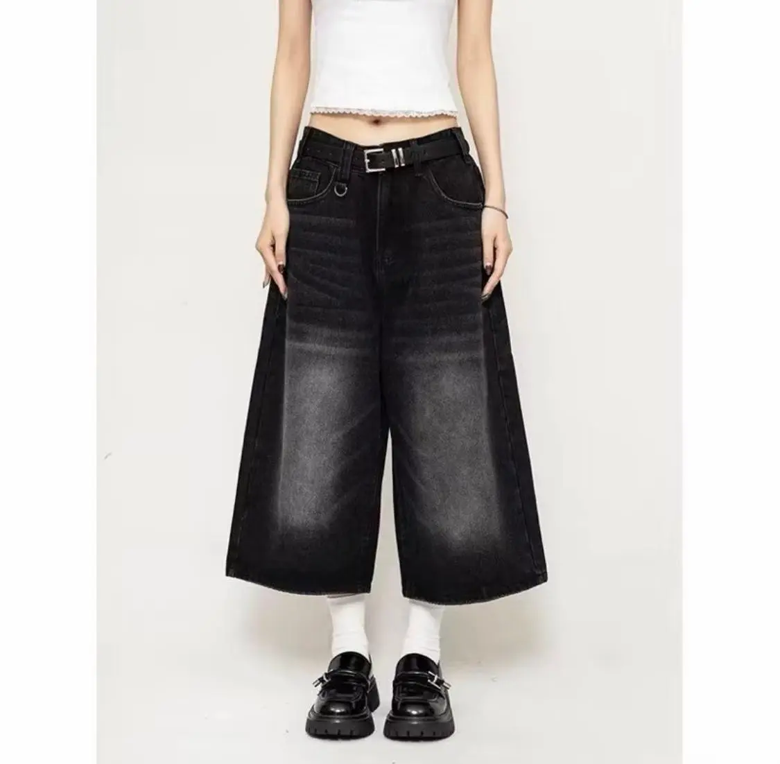 Jort pants jeans pria wanita celana jeans 3/4 unisex Baggy Pendek
