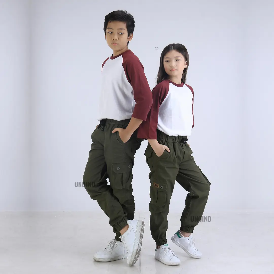 Celana Anak UNISEX Joger Cargo Pinggang Karet/RIb - Bahan Katun Twill Strecth Premium