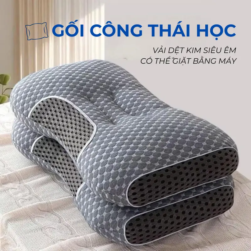 GỐI NGỦ CÔNG THÁI HỌC DỆT KIM, GỐI ÔM 1M1x30 DÀI CĂNG BÔNG TRẮNG 0