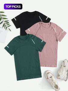Camiseta deportiva para mujer de manga raglán con estampado de letras, camiseta de manga corta y cuello redondo, ropa deportiva para mujer para yoga, gimnasio, entrenamiento