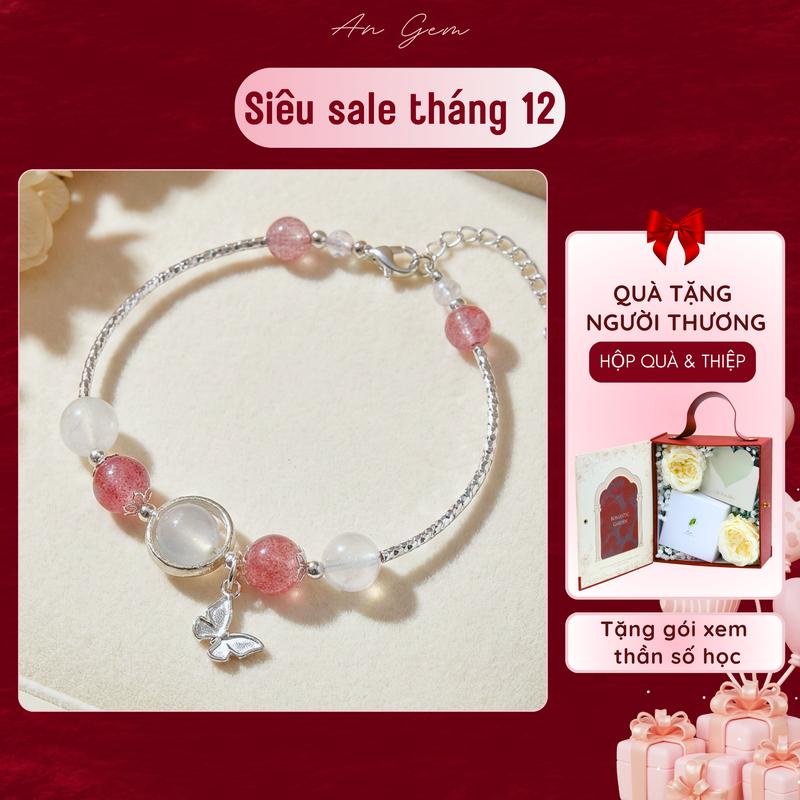  Vòng tay nữ bạc S925 đá tự nhiên An Gem mix charm bướm móc cài freesize lắc tay nữ đá phong thủy năng lượng hợp mệnh phong thuỷ quà tặng sinh nhật giáng sinh Noel Tết Valentine  TẶNG GÓI XEM THẦN SỐ HỌC  