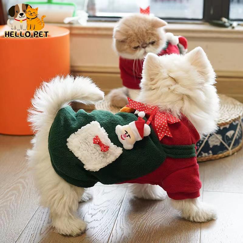 Bộ Giáng sinh Áo len Nhồi Bông dày Gấu Bông và quần áo mèo Fadou Mới cho năm 2025