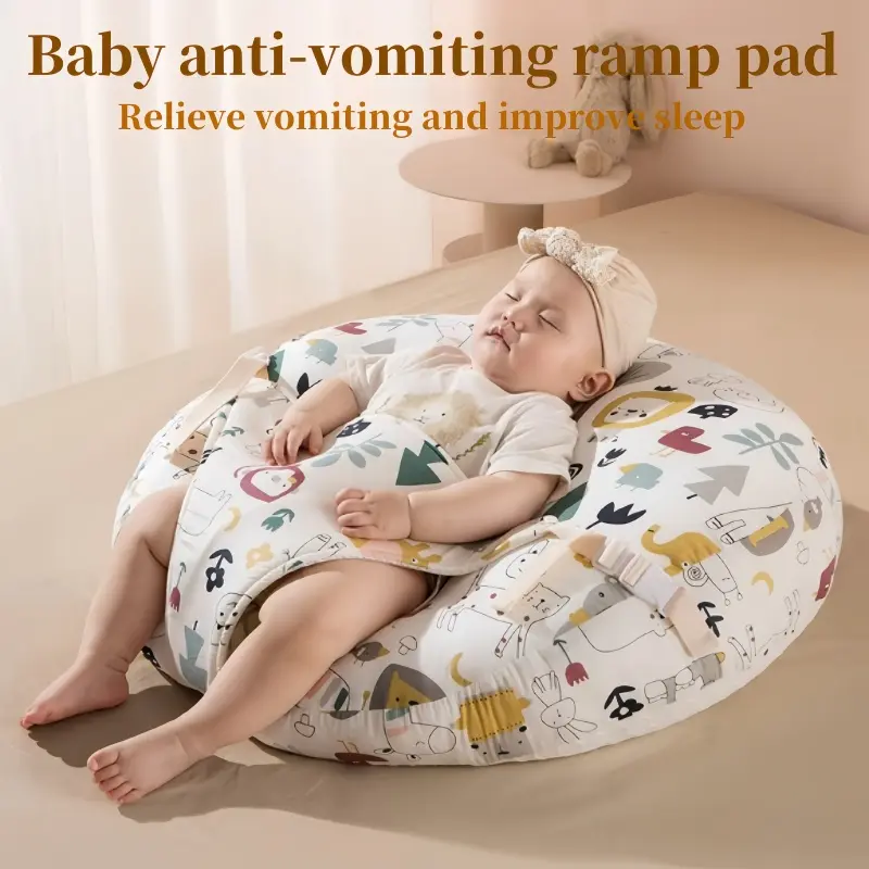 Newborn Baby Anti-Spitting Milk Pillow with Slope Feeding Master Cushion and Detachable Belt - Skin-Friendly Cotton Fabric, Breathable Mesh Fabric, Pearl Cotton Core Filling
