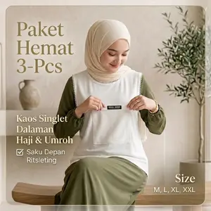 Paket Hemat 3pcs Singlet Haji Umroh Wanita Saku Depan Resleting, Barang Aman dan Ibadah Nyaman