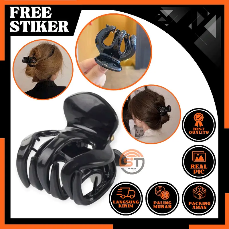 1PCS Jepit Rambut Jedai 5 Cm Wanita Cakar 3 Bahan Plastik Jepitan Badai Warna Hitam Polos Model Korea Clips A071 0