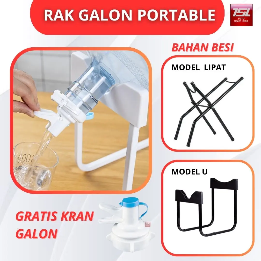 TUTU Rak Galon Model U Kran Air Minum Rack Aqua Set Penyangga Minuman Kaki Galon Besi + Kran Galon Food Grade Dudukan Meja Model U