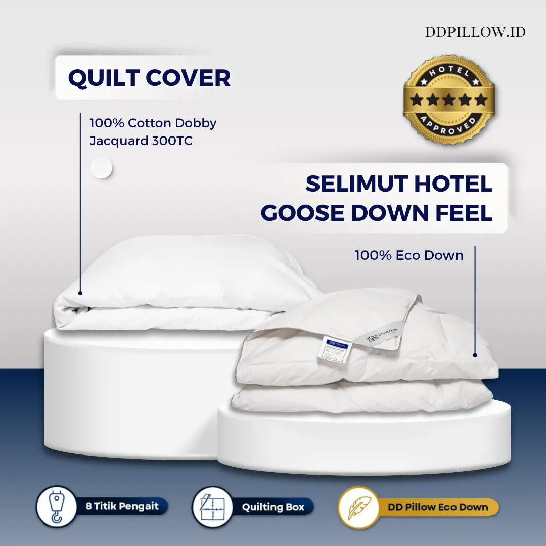 DDPillow Set Selimut Hotel Goose Down Feel + Duvet Cover Cotton Polos | Selimut Bulu Angsa Sintetis | 100% Cotton Dobby 300TC Polos | Selimut Hotel Bintang 5 | Eco Down | Selimut Fluffy | Duvet Hotel | Quilt Insert | Quilt Cover | Sarung Selimut Hotel