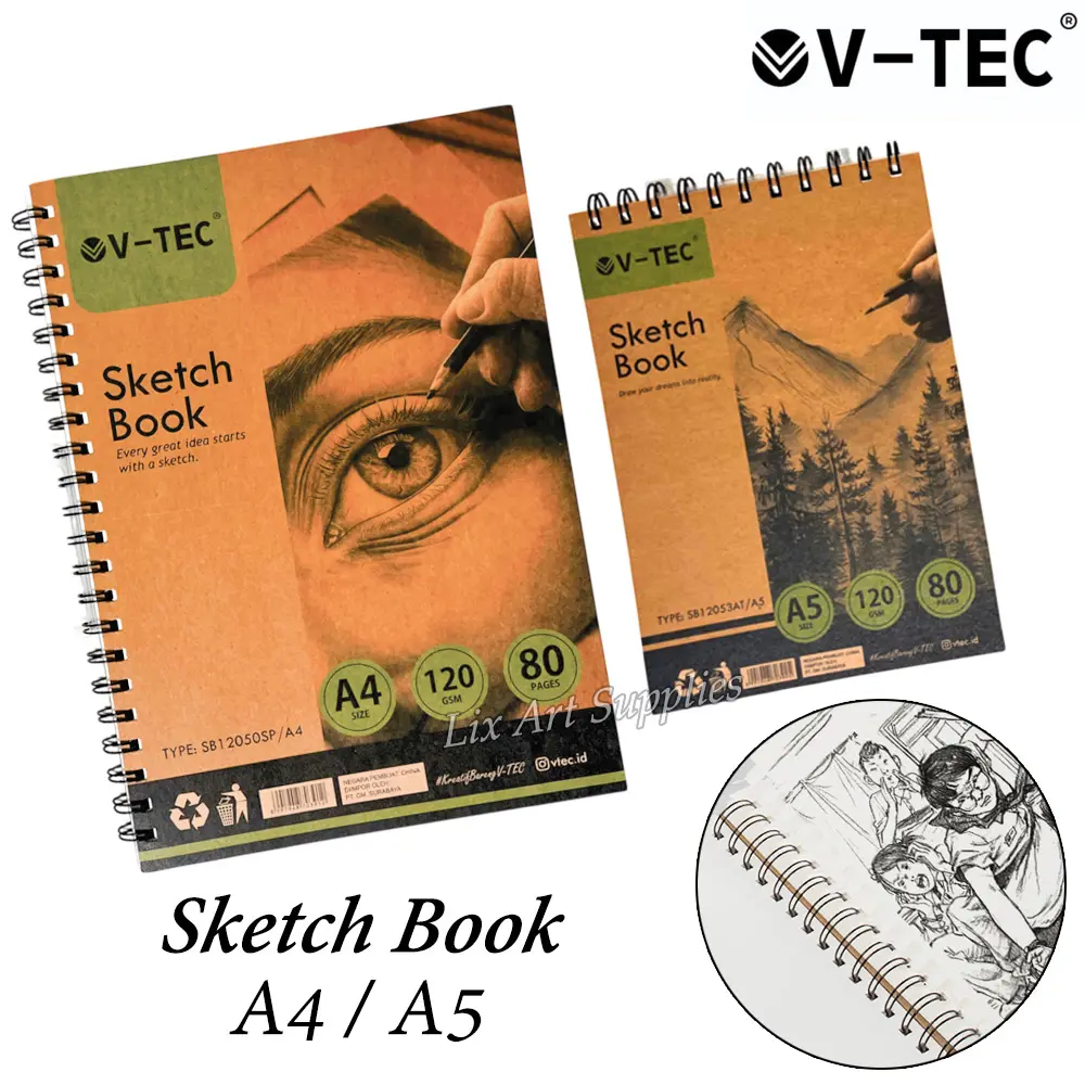 V-TEC Buku Sketsa A4 / B5 / A5 Sketch Book Jilid Spiral 120gsm