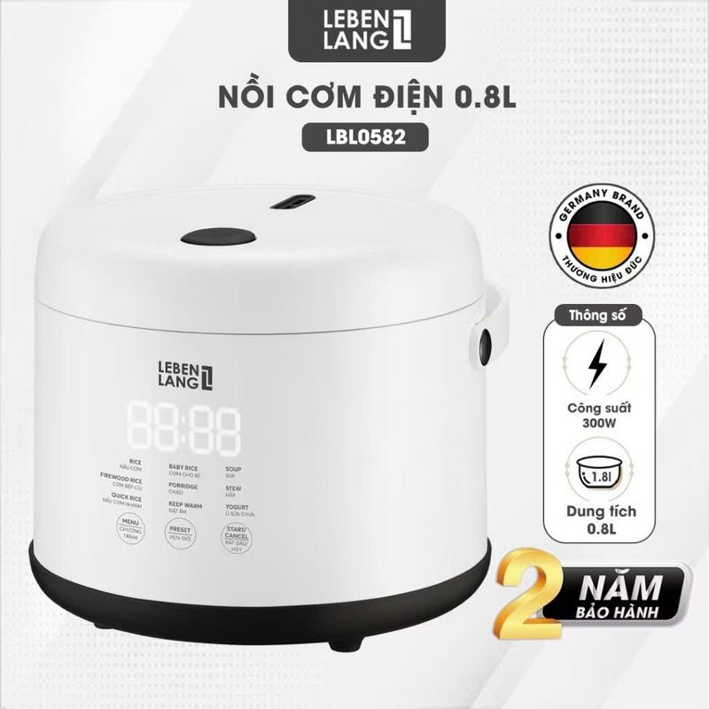 Nồi Cơm Điện Tử Ruột Inox 304 Lebenlang LBL0582 dung tích 0.8L CS 300W Thiết kế hiện đại BH 2 năm