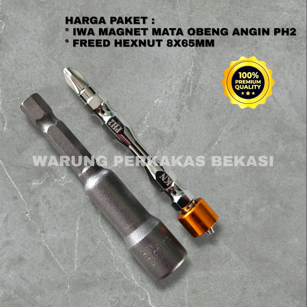 Paket 2Pcs IWA Mata Bor Obeng Sekrup Driver PH2 Payung & FREED Mata Sock Roffing Hex Nut Sok 8mm x 65mm - Tukang Plafon
