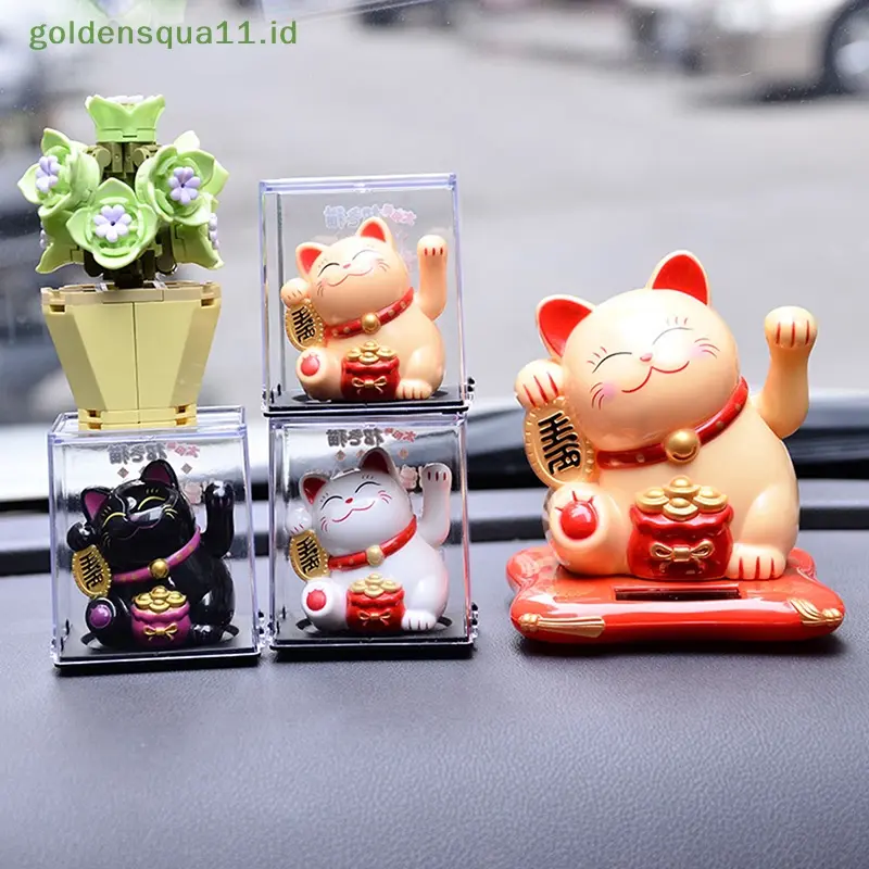 Goldensqua Lucky Cat Decoration Mini Solar Melambai Otomatis Lucky Cat 0