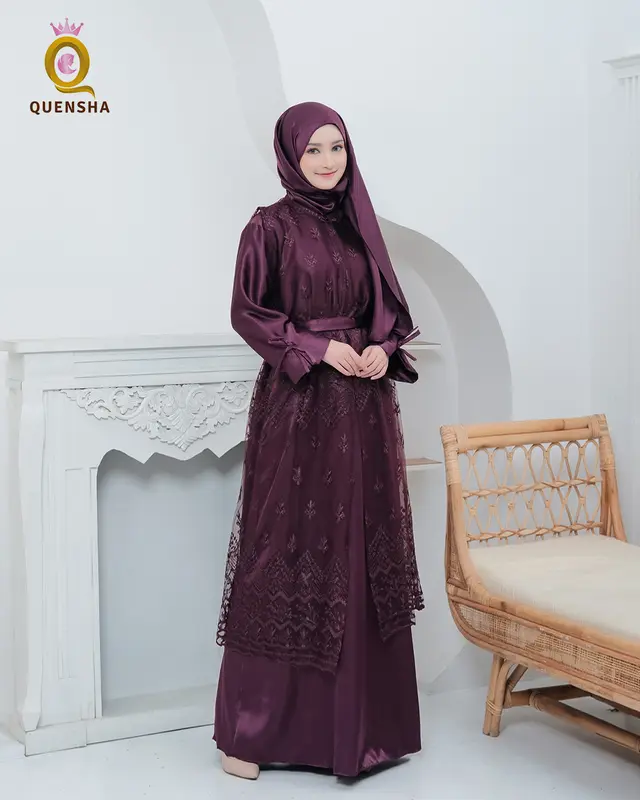 Baju Kondangan Simple Elegan Set Outer Brukat Burgundy Premium Raissa Burgundy Dress Pesta Mewah Murah Gamis Kondangan Coklat Mahogany Set Kerudung 2