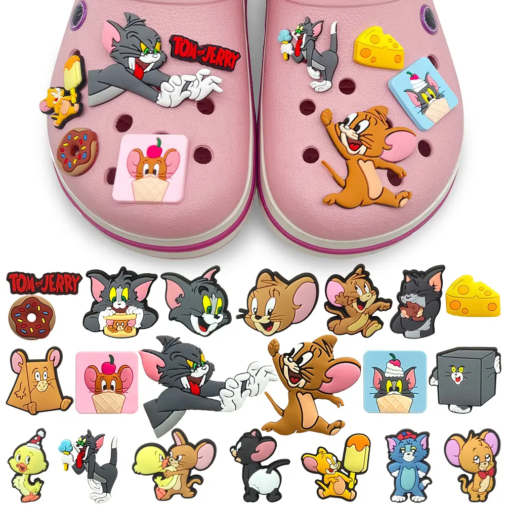 Lucu 1PCS Anime Tom Jerry DIY Kartun Cat Mouse Kombinasi Taman Sepatu Tempelan Sandal Pin Aksesoris Sepatu PVC Menghias Anak Laki-laki hadiah Natal