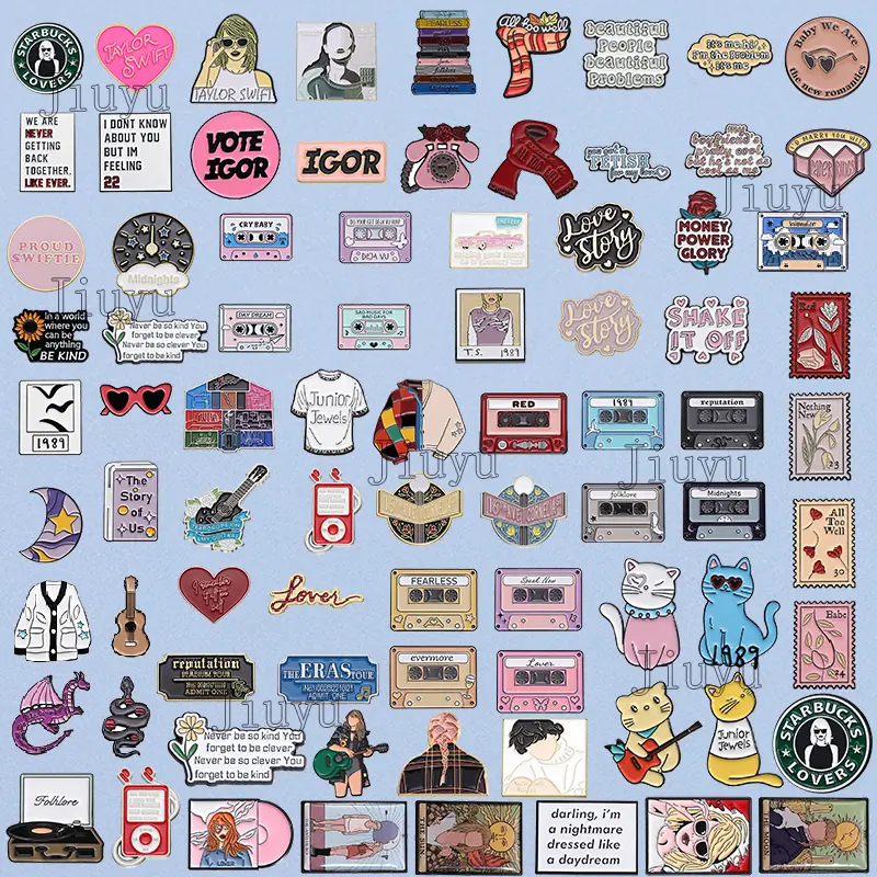 100 Style Taylor Swift Music Pin Tape Album Enamel Brooch Global Concert Collection Badges Brooches "1989" "Lover" "Reputation" "Midnights" Pins Jewelry Accessories