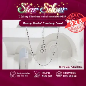 kalung rantai tambang serut putih berkilau 46cm Adjustable Asli Ss9.25 Star silver Anti karat dan Anti menghitam