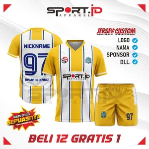 Jersey Olahraga yellow line White Modern – Seri Tim Eksklusif Sport ID – Cocok untuk Badminton, Sepak Bola, Voli, Takraw & Futsal