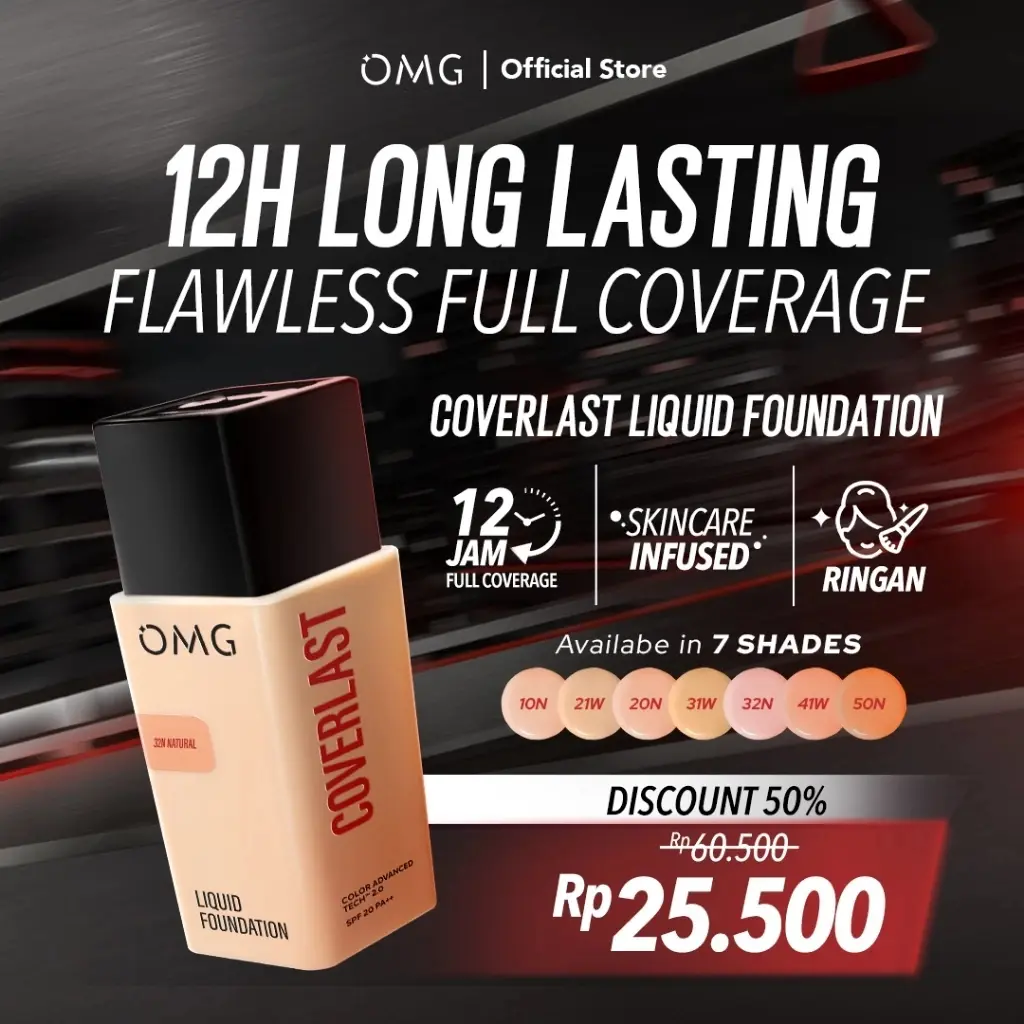 OMG Oh My Glam Coverlast Liquid Foundation Indonesia / SPF 20 PA++ Oil Control Long Lasting 8H Medium To Full Coverage / Alas Bedak / Wajah Wanita Concealer Cosmetic
