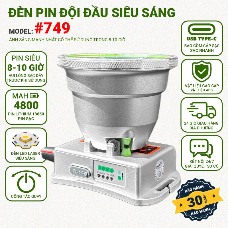Đèn Pin Đội Đầu Siêu Sáng 4800mah Xoay để điều chỉnh ánh sáng Chống Thấm Nước Có Thể Sạc Lại Tiện Dụng sạc qua USB dùng câu cá cắm trại mất điện