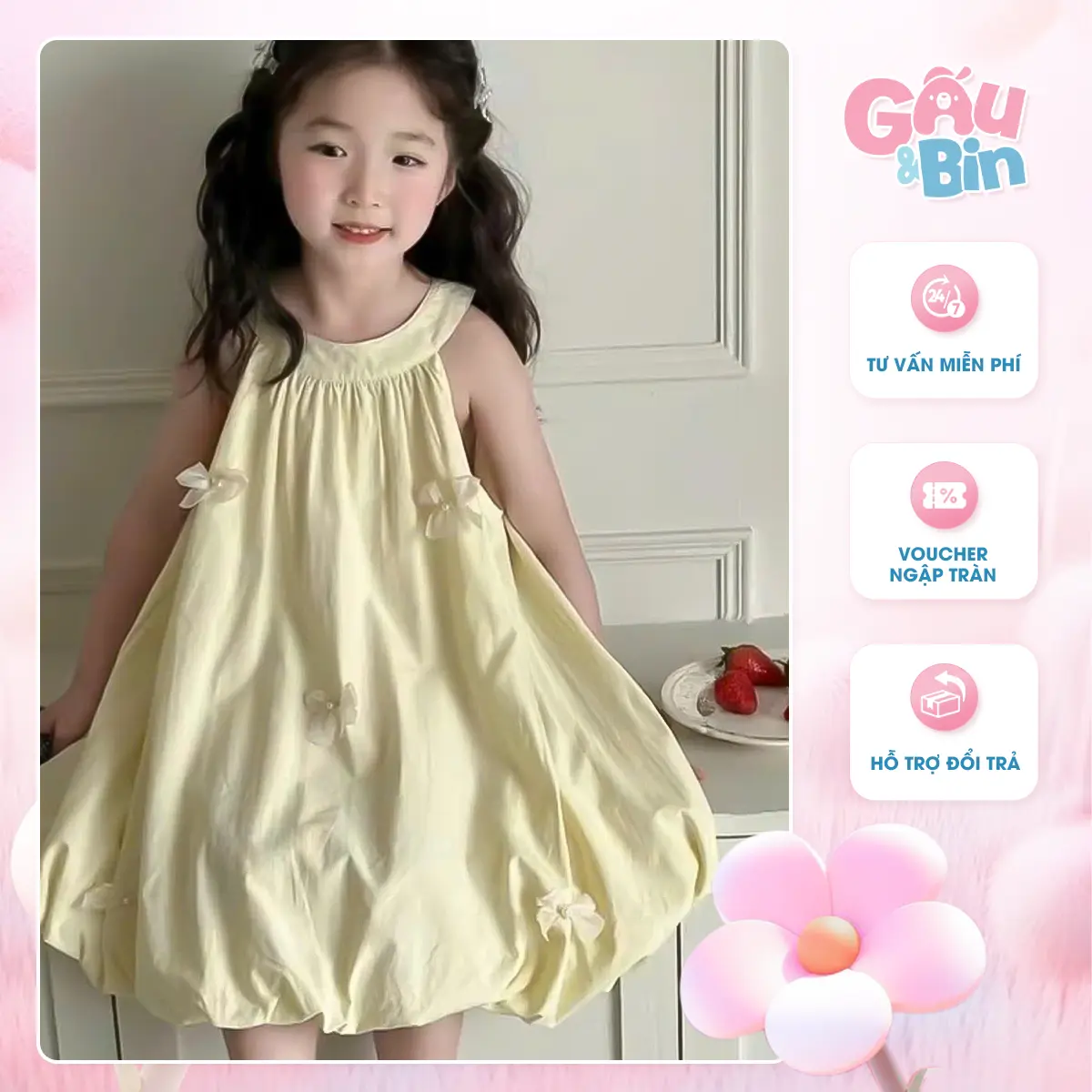 Váy cổ yếm dáng chuông chất Thô Hàn cao cấp .