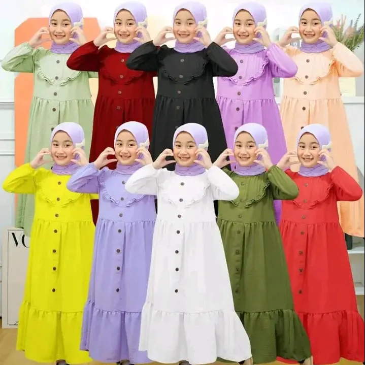 gamis anak dania onset crinkle kancing Muslim