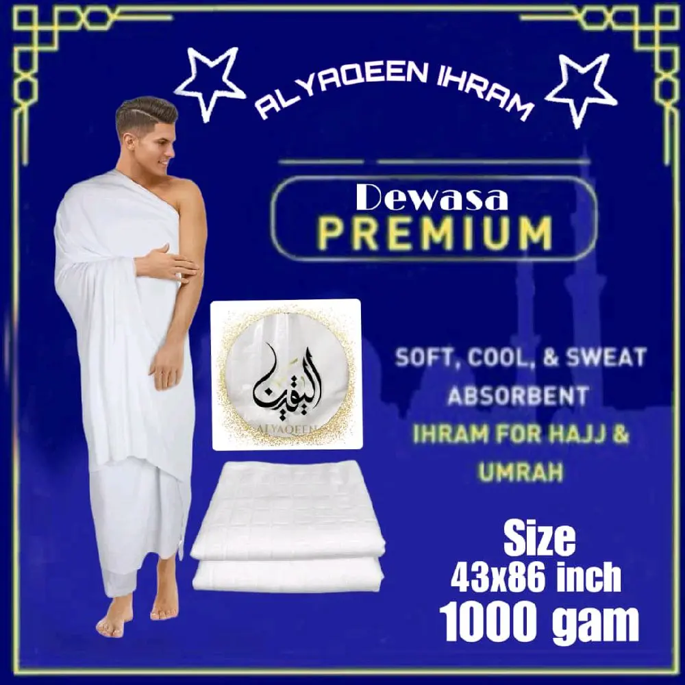 Kain IHRAM Dewasa Saiz 43x86 Inci 1000gm (2ps Kain Pasang) - Wanita Muslimah Haji+umrah