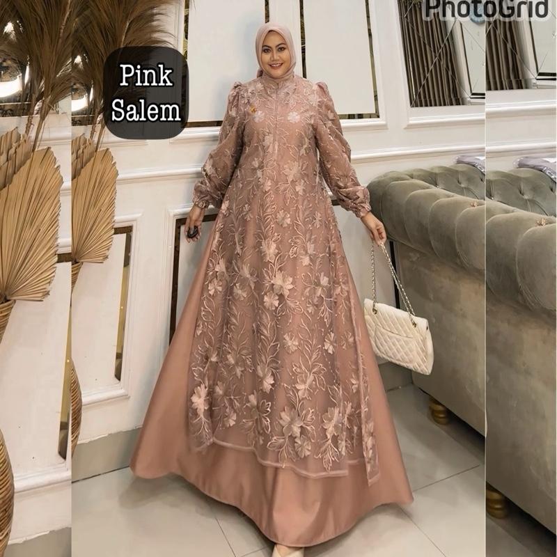Queenasyari - Jasmine Dress (Hanya Gamis) Jumbo  Bahan Soft Twill Marbella mix Brukat Gamis Wanita Muslim  Lembut Maxi Panjang Mewah Pesta Kondangan Lebaran Trend 2026  Nyaman