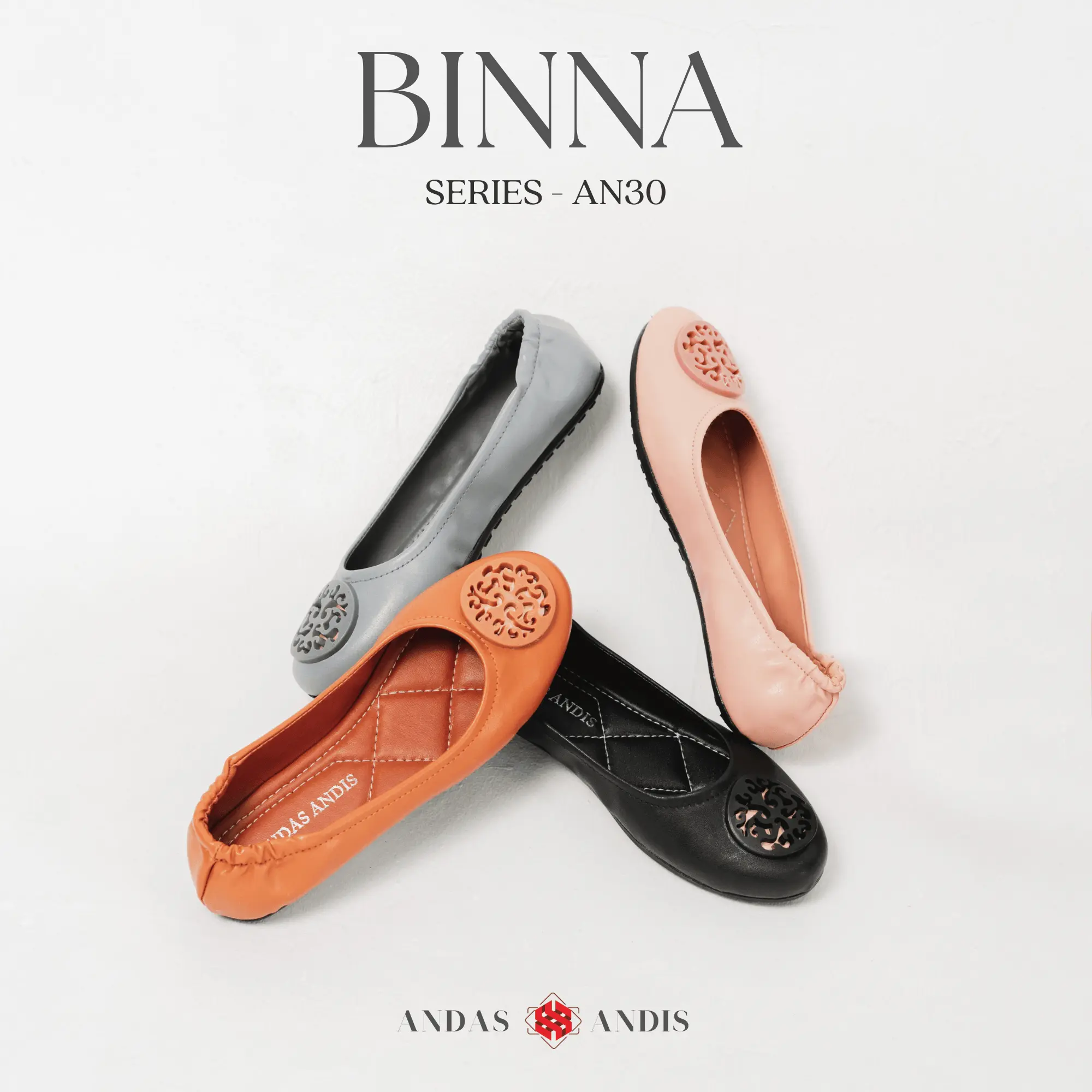 Andas Andis - Sepatu Flatshoes Wanita Ballerina Flat Shoes Karet Hitam Binna