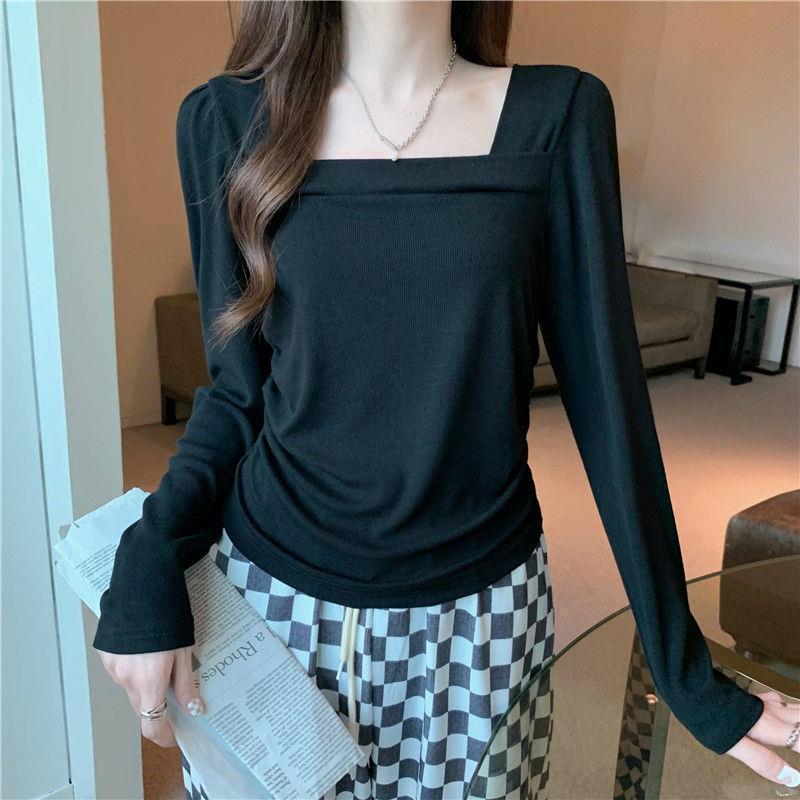 Baju Atasan Wanita Kaos Kerah Persegi Fashion Korean Style Wanita Lengan Panjang - BJ1690 3