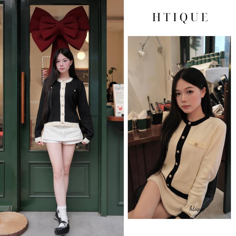  HTIQUE - DEAL mở bán Áo len dệt kim basic hai màu nhẹ nhàng Áo len dệt kim cardigan sang chảng nhẹ nhàng LA36 