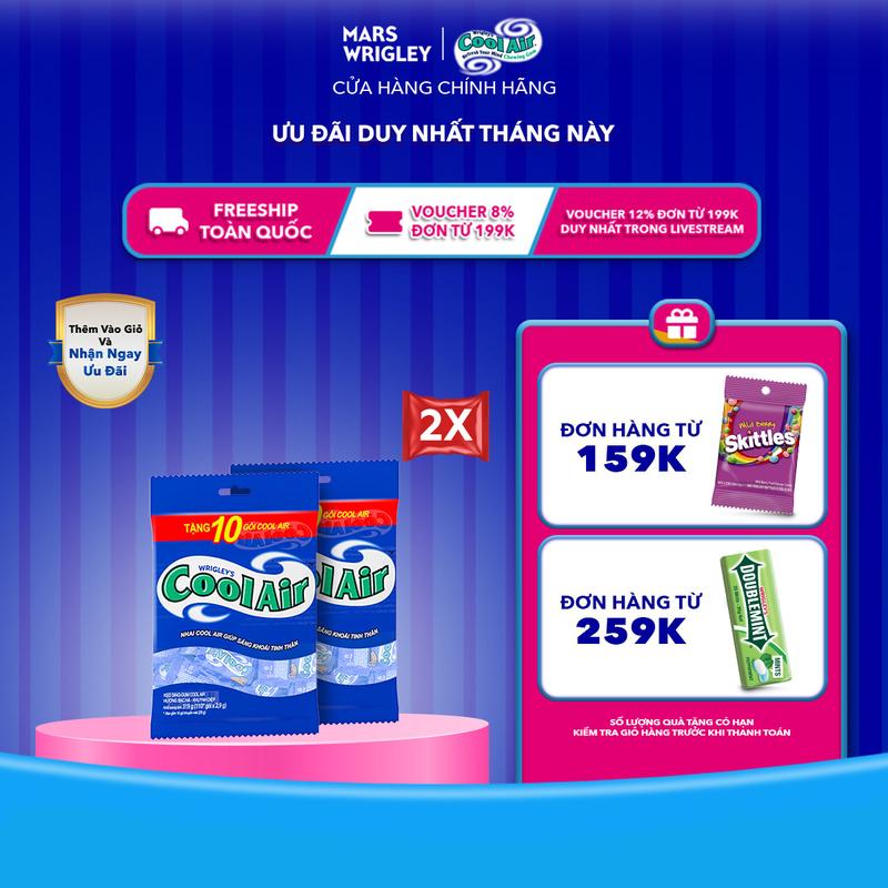   200 gói tặng 20 gói  Combo 2 Túi Kẹo Sing-Gum Cool Air Hương Bạc Hà - Khuynh Diệp  Túi gồm 200+20 Gói x 2 Viên Kẹo  