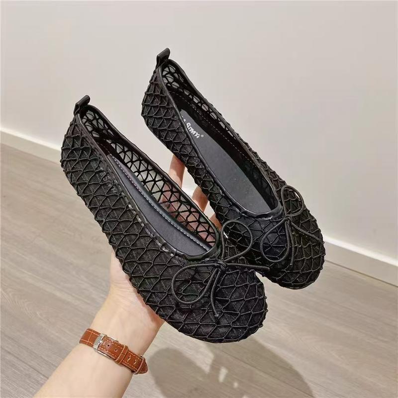 MEYBANNI - C66 - Giày Búp Bê Nữ MEYBANNI Họa Tiết Lưới Kẻ Ô Đính Nơ Basic