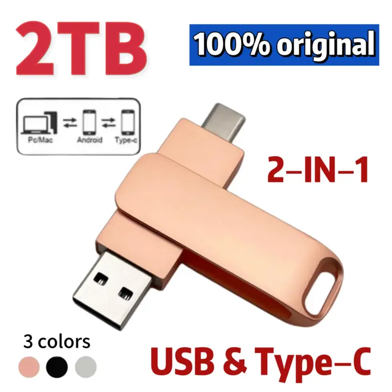 (COD) 2TB Flashdisk Type-C 1TB 3.0 USB High Speed 32GB 128GB 256GB 512GB Tahan Jatuh Untuk Komputer Penyimpanan Hitam Pink Silver OTG Storage 0