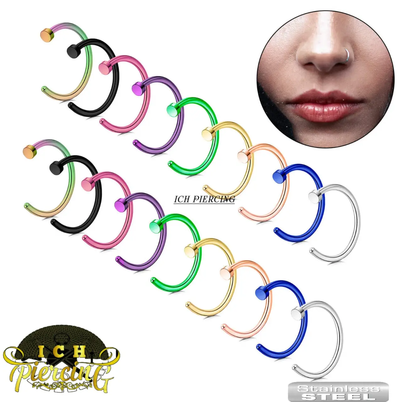 ICH 1PCS Anting hidung clip Stainless Stell/ Nose ring clips Stainless Stell