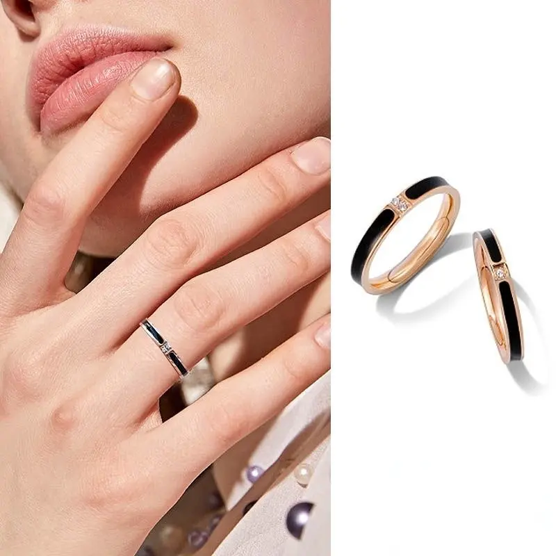 Cincin Titanium Wanita Korea Anti Karat Dan Luntur Mewah Stainless Steel Aksen Berlian Imitasi. A-07