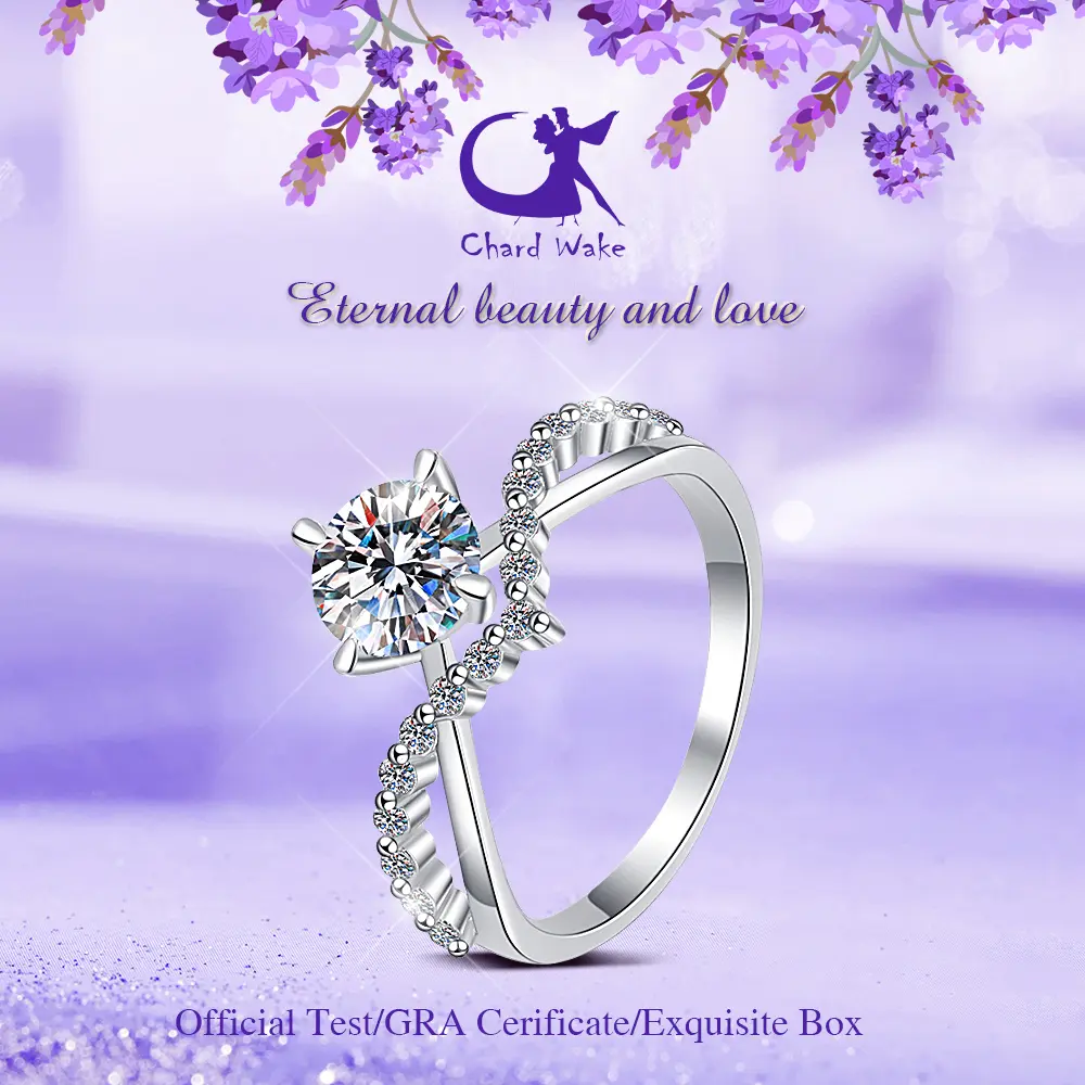 【003Harga telah dibanting, segera di CO】Chard Wake Original Cincin Wanita Couples Zirconia 1 Carat Dapat Diatur Perhiasan Mewah Sertifikat GRA Kotak Indah  CWR001