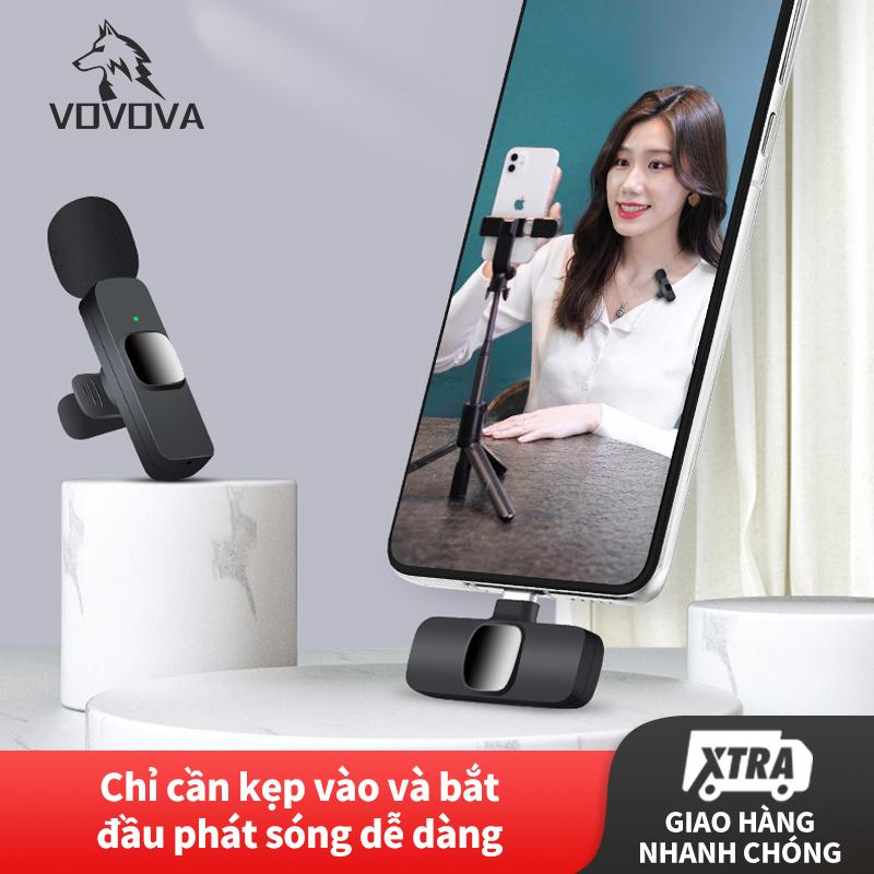 VOVOVA K9 Micro Thu Âm Không Dây Giảm Tiếng Ồn , Micrô không dây 2-clip, Cải Thiện Chất Lượng Âm Thanh Livestreams, Tương thích cao với điện thoại di động, Quay Video/Live, Làm Vlog mic thu am Tương Thích Với iphone/Vivo/Oppo/Realme/Redmi/Xiaomi