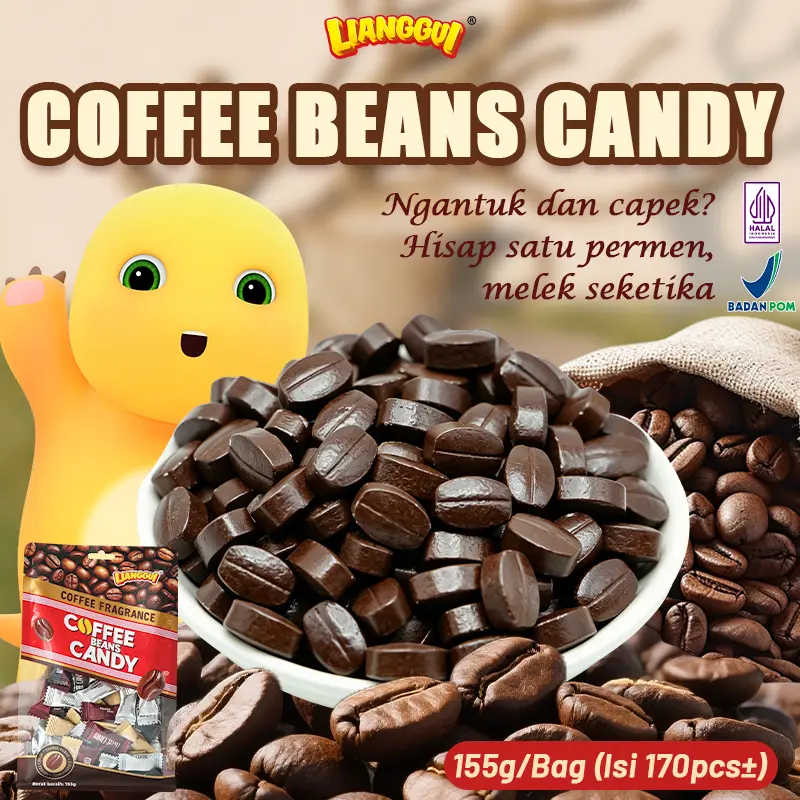 [HALAL]LIANGGUI COFFEE BEANS CANDY 4RASA:Kopi Original,Kopi Hitam,Vanila & Latte.Wajib punya untuk sekolah,mengemudi dan bekerja!Tidak perlu diseduh,bisa menyegarkan dan menghilangkan kantuk kapan saja.Kemasan per butir,sangat praktis dibawa ke mana-mana.
