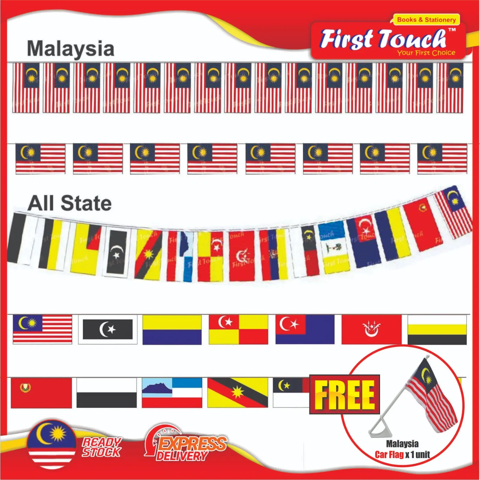 Bendera Malaysia Bunting Malaysia & All State Flag Bundle Banting Merdeka Triangle Flag Colour Event Decoration Car Flag